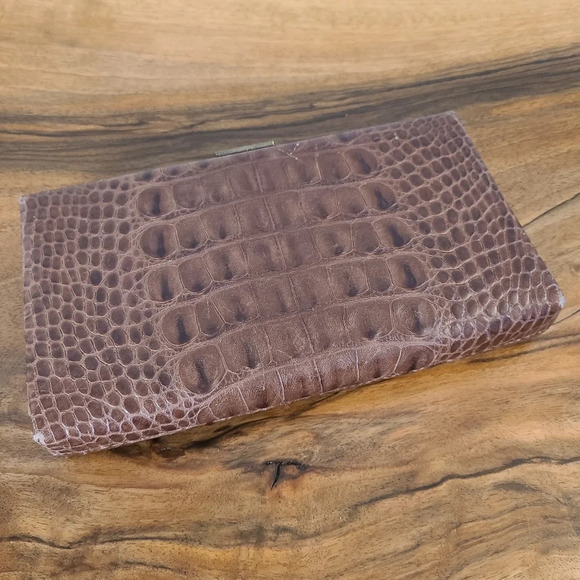 Banana Republic Brown Leather Reptile Embossed Clutch - Picture 1 of 8